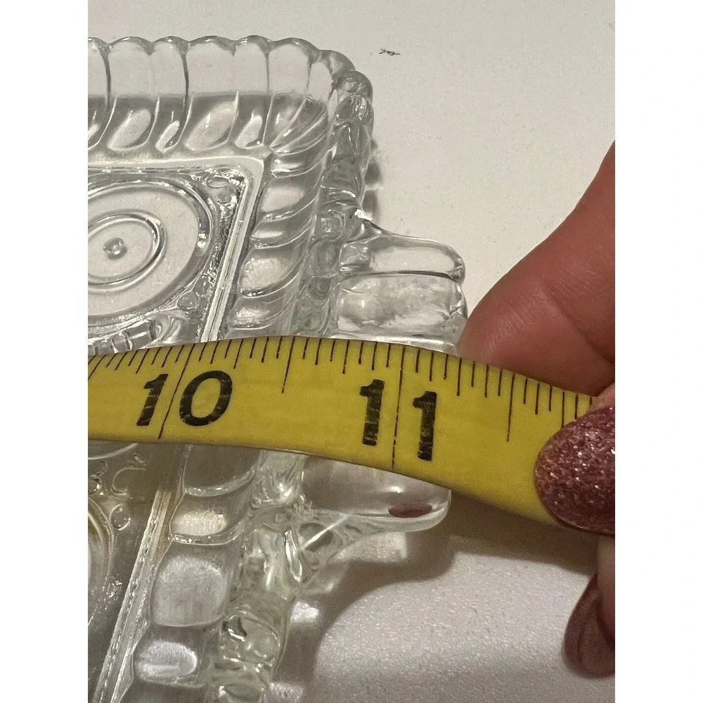 Vintage Glass Serving Tray Bubble Circle Pattern Handled Relish Vanity Display